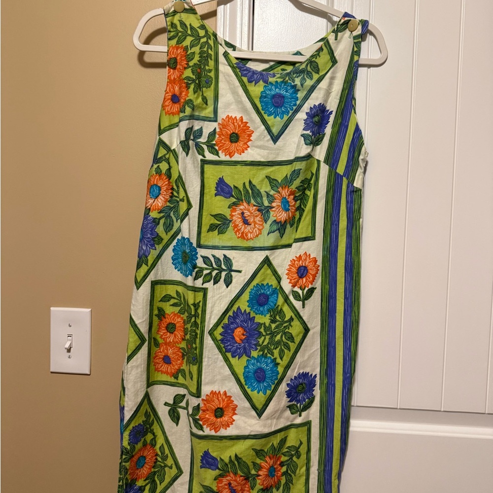 Vintage 1950s, Vibrant Floral Midi Dress - Green, Blue, Orange